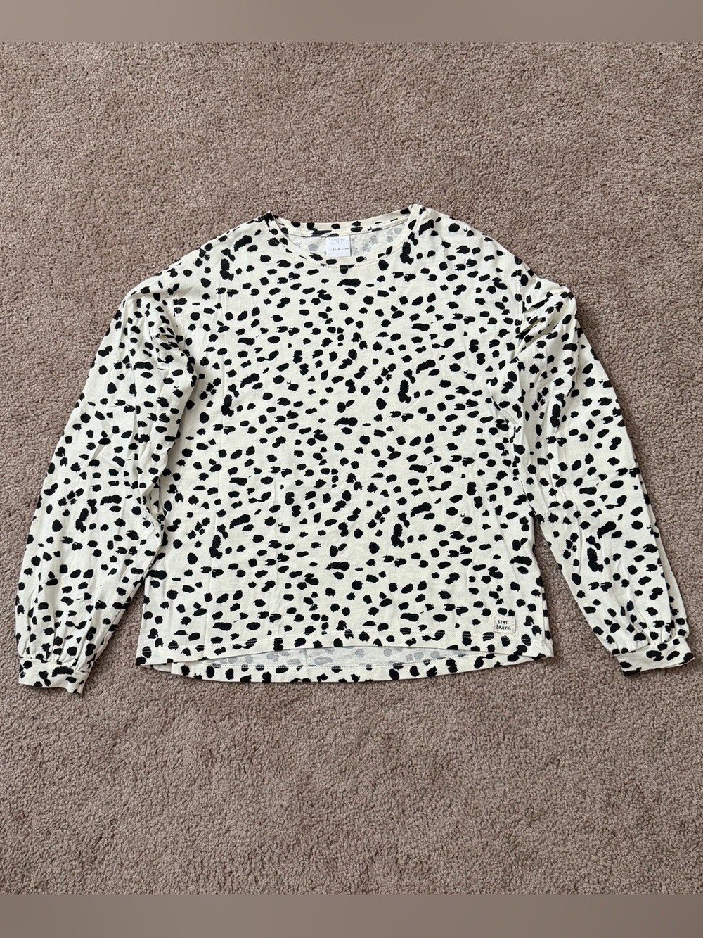 Zara Kids Cream and Black Spot Print Polkadot Cheetah Long-Sleeve Top 13-14